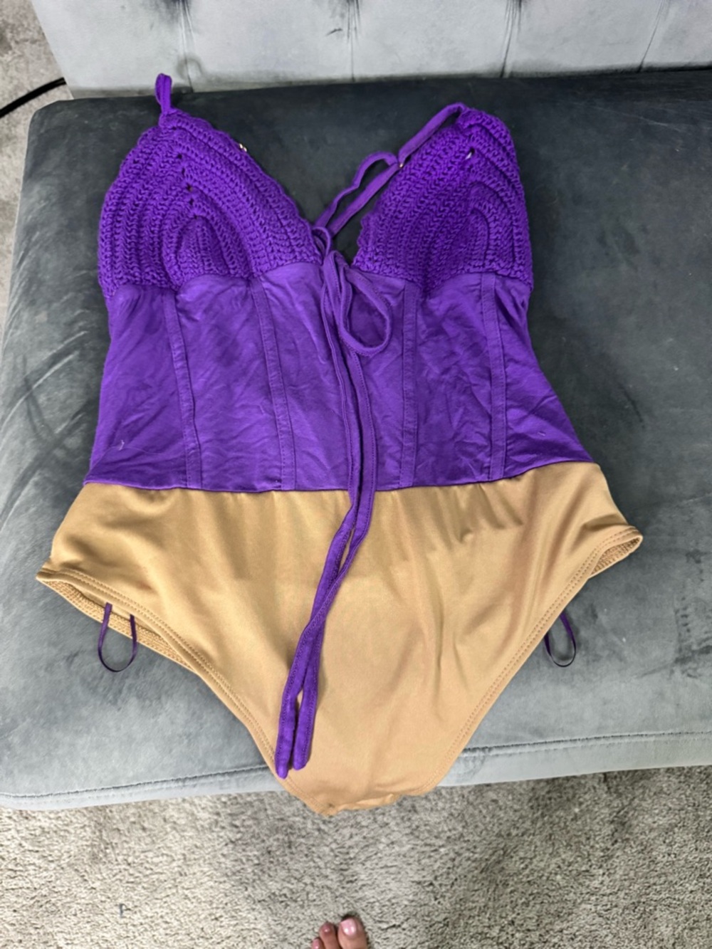 JLUXLABEL Purple and Tan One-Piece Bodysuit & skirt